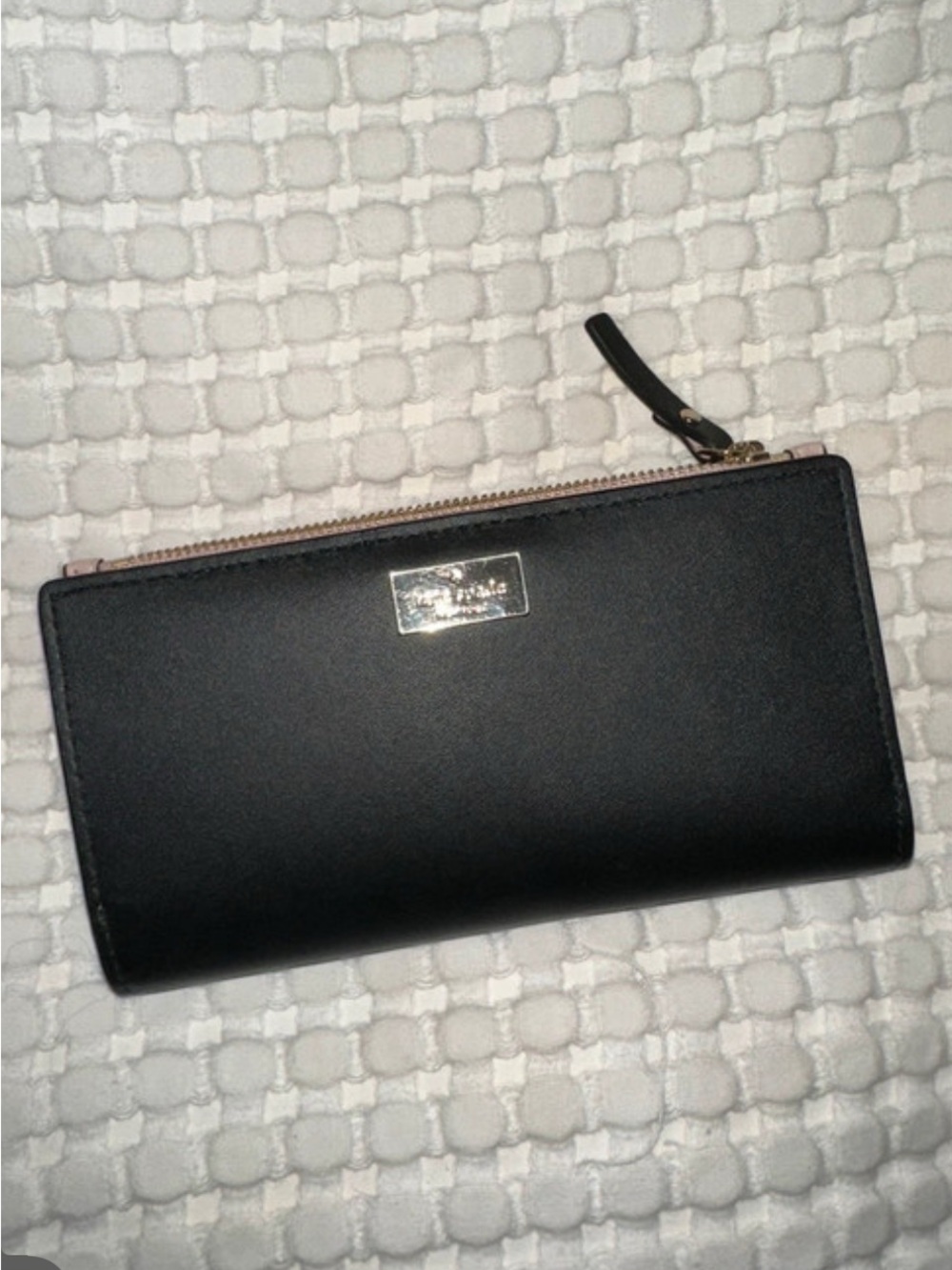 kate spade Black Zip Wallet with Gold Plaque